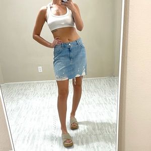 Topshop Light Blue Distressed Denim Skirt